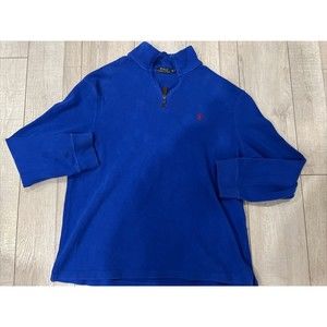 Vtg Polo Ralph Lauren 1/4 Zip Blue Knit Pullover Sweater Mens Sz XL sport golf